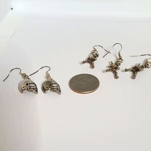 Vintage Baseball Player and Football Helmet Earrings, 2 Pair
